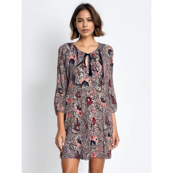 Lucky Brand Paisley Bell Sleeve Mini Dress Women's Small Multicolor Boho Chic - Picture 1 of 7